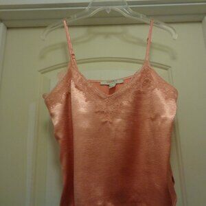 COQUETTE GIRL SEXY ROMANCE SHINEY PEACH SATIN CAMISOLE W LACE M